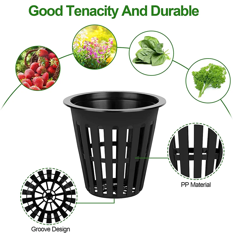 10pcs Grow Orchids Wide Lip Hydroponics Cups Planting Mesh Pot Soilless Net Basket Slotted Container Colonization Black 3 Inch