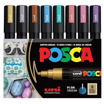 Set pennarelli Posca, 8 pennarelli medi 5M – Toni metallici – Oro, Argento, Bronzo, Blu metallizzato, Verde metallizzato, Metallico Re