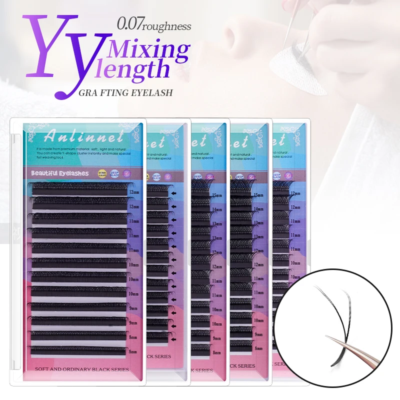 YY shaped eyelashes Hand woven 1500 clusters Premium soft and eyelashes Natural eyelash extensions Cosmetic personal eyelashes