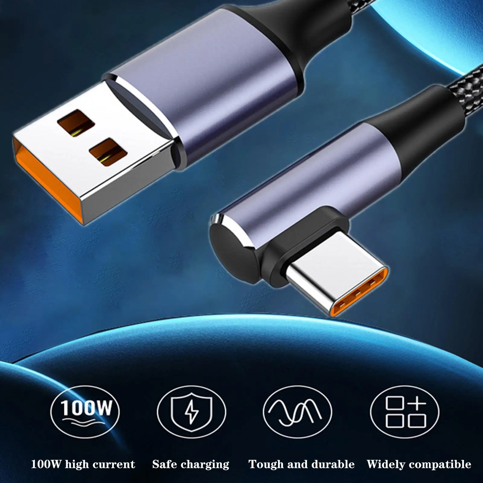 0.5m USB 100w Super Fast Charging Line Cable Elbow 90 Degree Right Angle Strong And Anti-pull For TYPE-C Phone Accessories R5H1