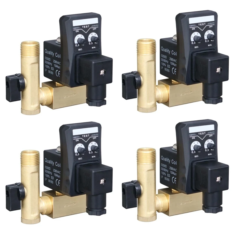 

HOT SALE 4Pcs 1/2 Inch Dn15 Electric Timer Auto Water Valve Solenoid Electronic Drain Valve For Air Compressor Condensate