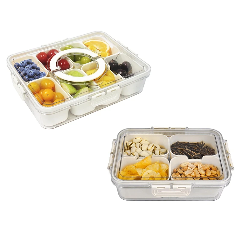 

Divided Serving Tray With Lid For Portable Snacks – Ideal For Biscuits, Candy, Fruits, And Nuts