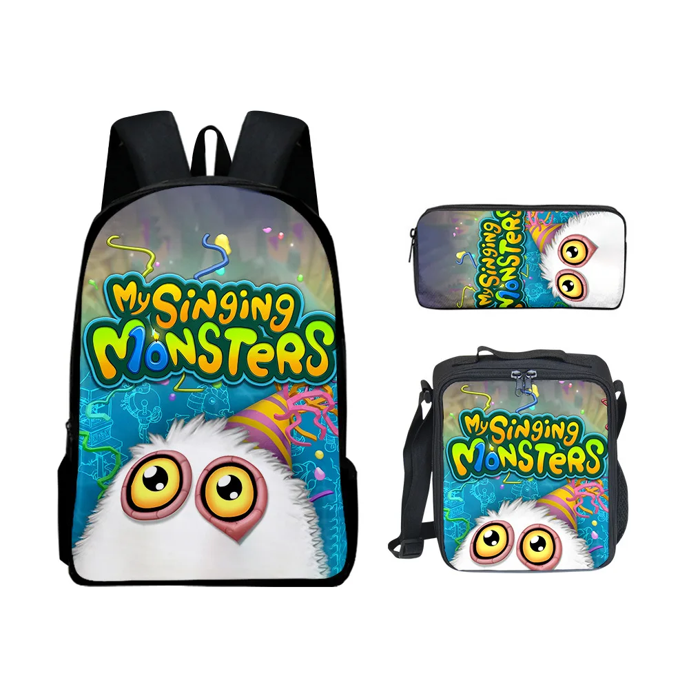 

Three-piece Set of New My Singing Monsters Monster Concert Schoolbag Lunch Bag for Primary and Secondary School Students