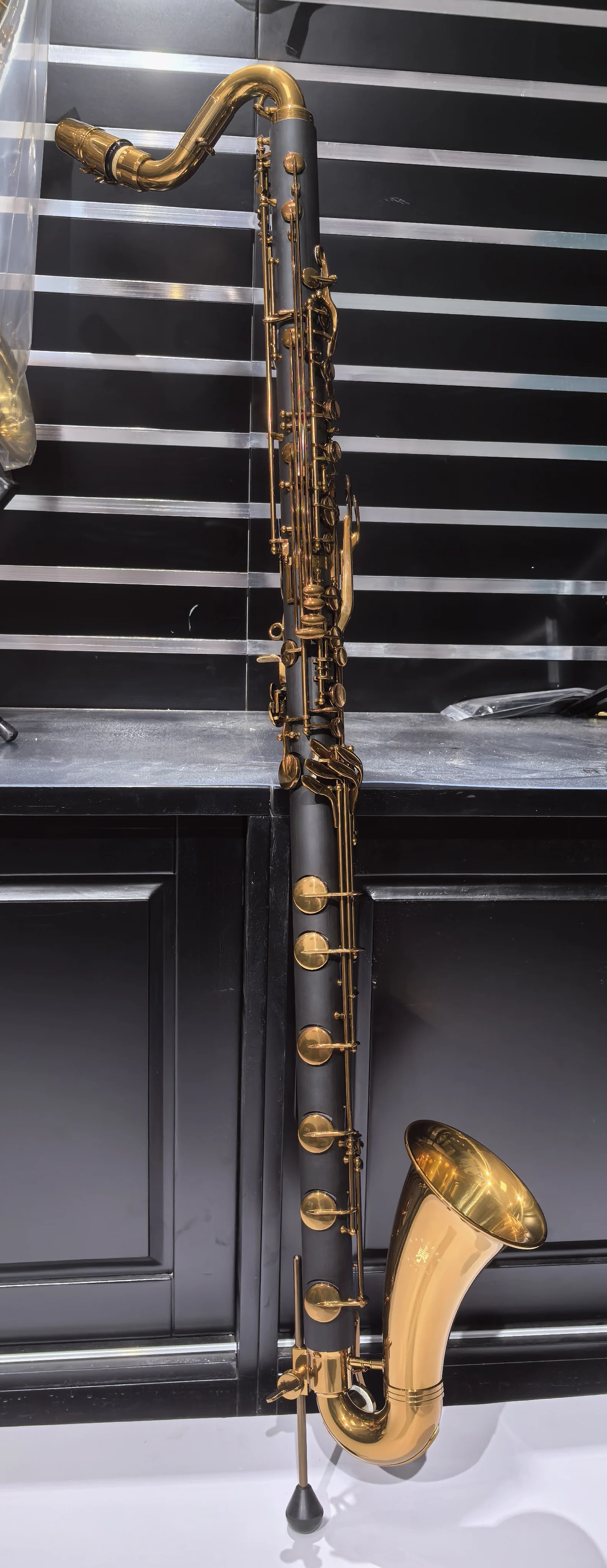 Eastern music B flat hard rubber bass clarinet Low C with vintage lacquered keys