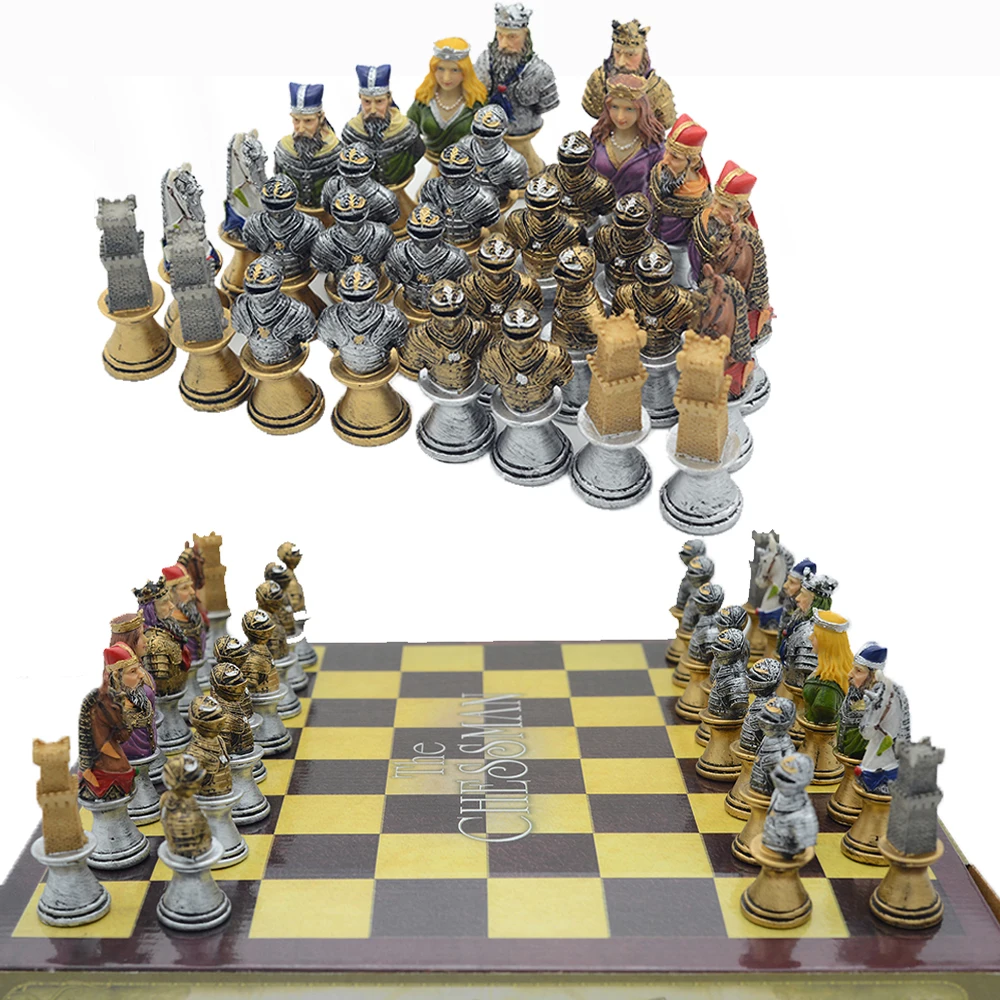 Medieval Samurai Bust Chess Character Theme Knight Educational Toy Table Board Game Painted Resin Collectible Gift robin hood character theme featured chess painted resin board game educational toy deluxe knight collection gift