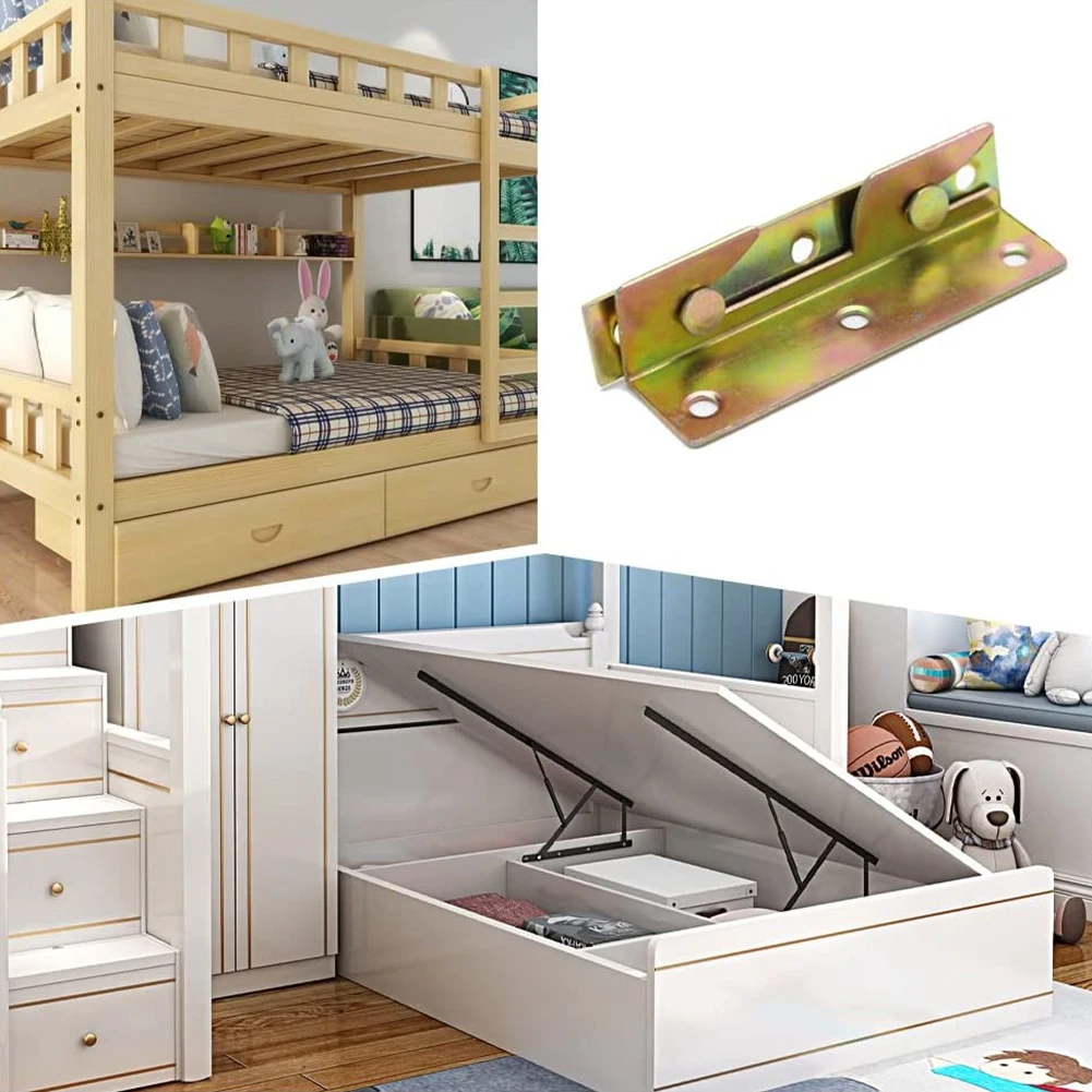

4pcs Non-Mortise Bed Furniture Hinge Fixing Connector Bed Rail Bracket Cold Rolled Steel Bed Connector Insert Accessories