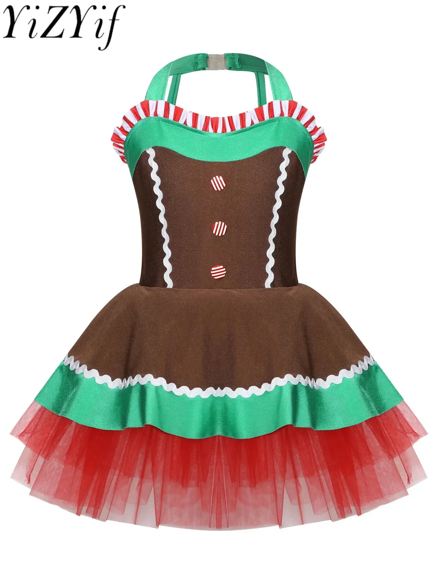 

Kids Girls Gingerbread Man Dress Tutu Ballet Dance Christmas Ginger Bread Cosplay Costumes Xmas Santa Tulle Dresses Bodysuit