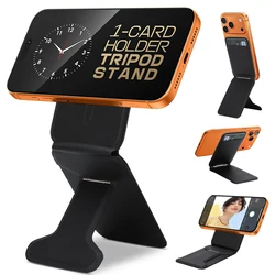 Magnetic Tripod Phone Stand with Credit Card Holder and Adjustable Mag - Safe Compatibility (Black)