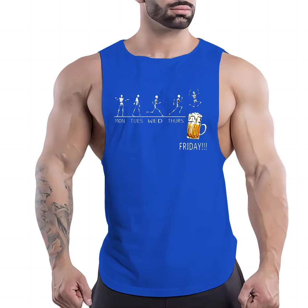 

Four Seasons Outdoor Fitness For Adult Men O-Collar Vest Creative Jump Beer 2d Printed Quick-Drying Breathable Sleeveless Shirt