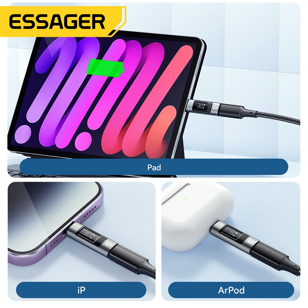 Essager Type C to Lighting OTG Adapter Digital Display PD 60W Fast Charging Lightning To Type C Connector For iPhone 15 14 13 12