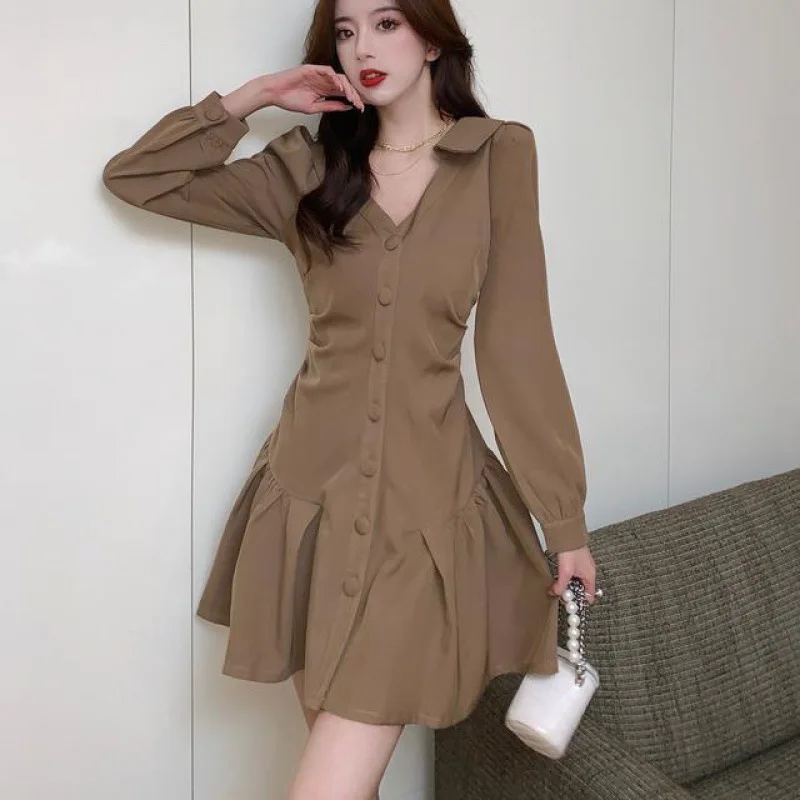 

Spring 2023 slim slim long-sleeved shirt skirt spice girl suit pleated skirt in the long skirt black