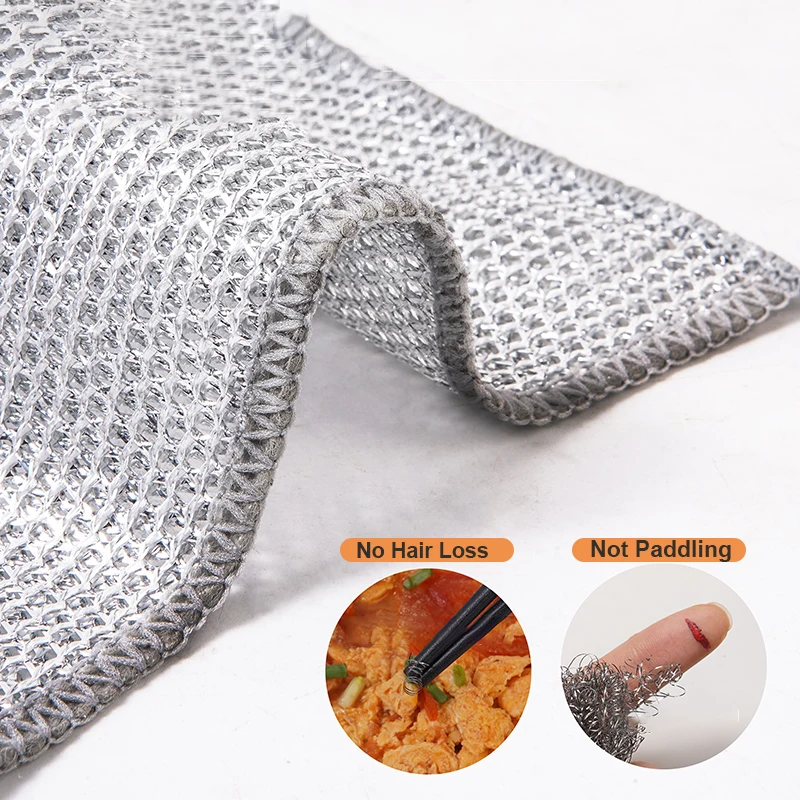 20/5PCS Magic Dishcloth Steel Silver Wire Cleaning Cloth Non-Scratch Dishrag Stain Microfiber Mesh Rag Thickened Kitchen Towel