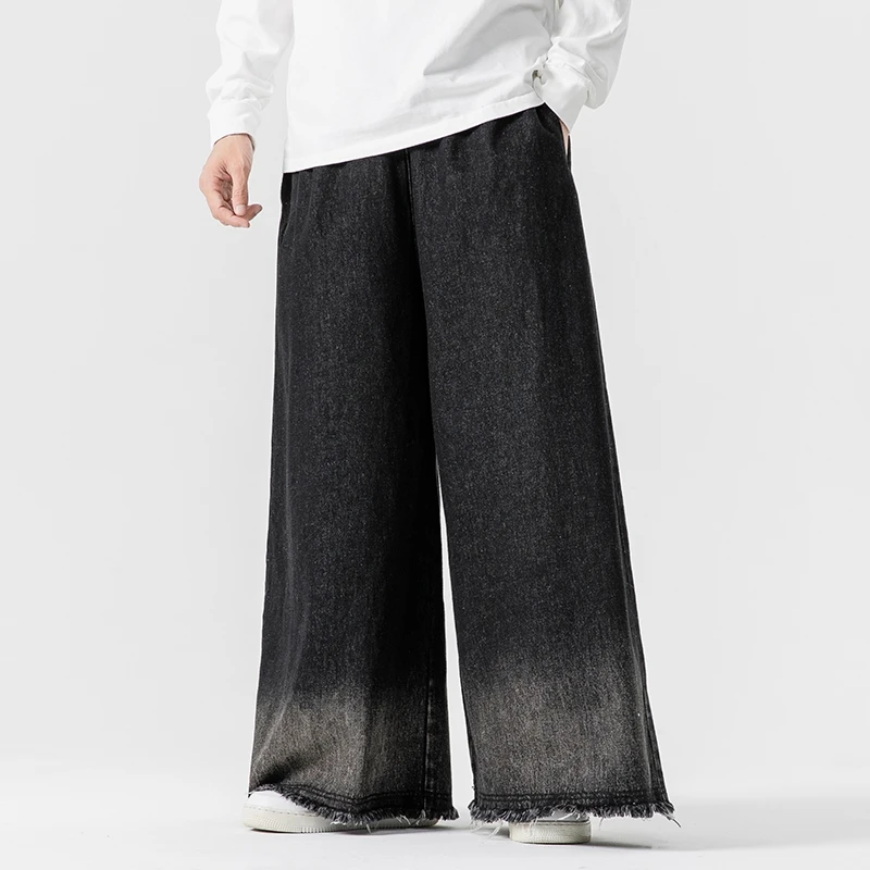 Autumn Winter Men's Denim Wide Leg Pants Hip Hop Loose Straight Jeans Casual Trouser Streetwear Plus Size denim pants denim trousers