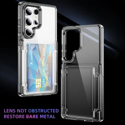 Luxury Transparent Stand Shockproof Phone Case with Card Slot Holder - Galaxy S23 Ultra (Black)