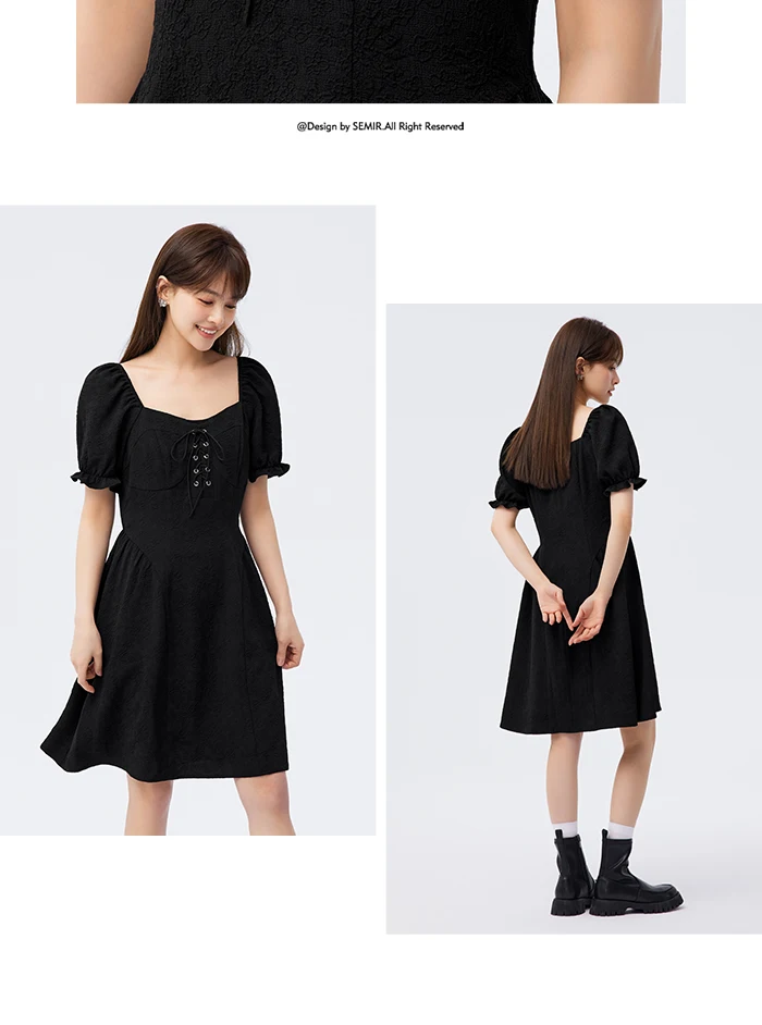 Vestido de mujer con mangas abullonadas, romántico, de verano, nuevo, con tirantes y escote cuadrado, vestido corto, dulce y fresco.