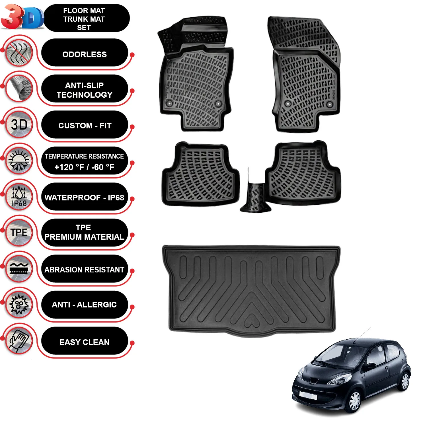 Toyota Aygo 2005-2014 Tailored Rubber Car Boot Liner Protector Mat Cover