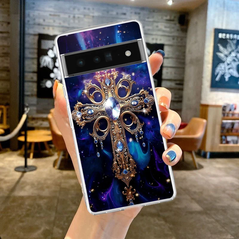 Luxury Bling Glitter Gothic Cross Phone Case - Soft TPU Transparent Shell