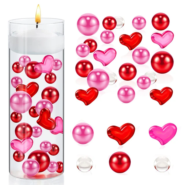 Aihimol A Set of Valentine's Day Vase Fillers Candle Bottle FillerFloating Faux Pearls for Vase Date Dinner Home Table Party DecorCupid Heart Water