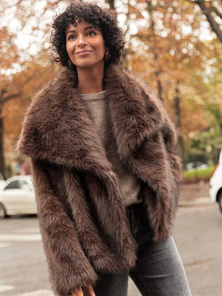 Fall Winter Women Long Sleeved Buttons Faux Fur Coat Fashion Thick Warm Solid Color Women's Casual Jacket 2024 Lady Street Coats 3