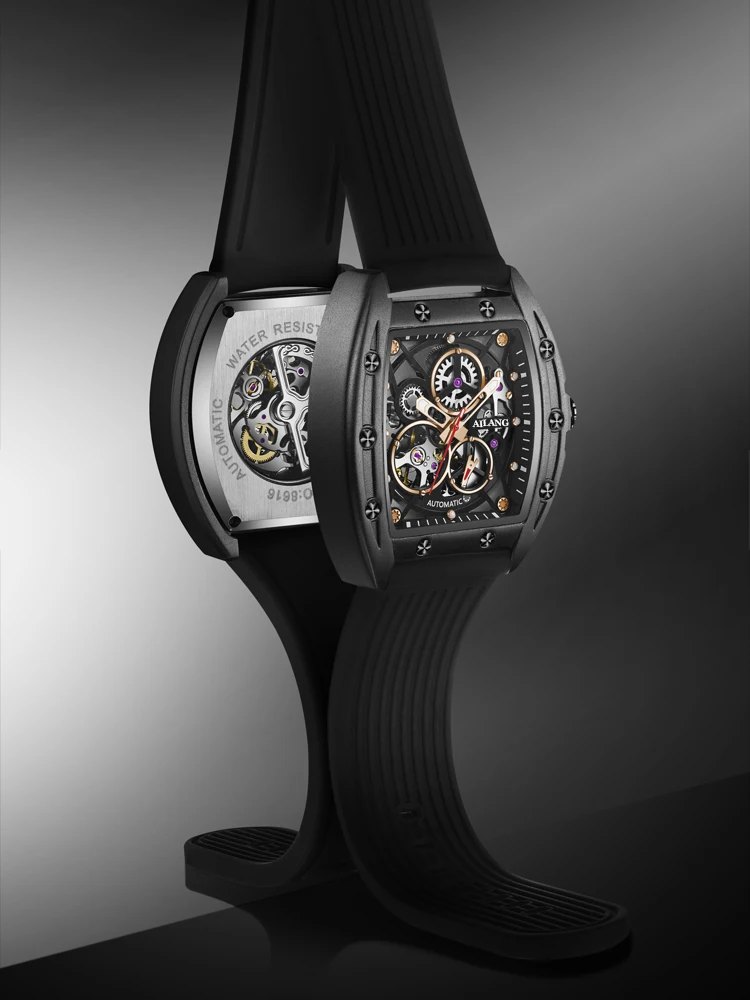 Mechanical Watch AILANG Automatic Tourbillon Watch for Men Mechanical Skeleton Tourbillon Mens Watch Waterproof Rubber Strap