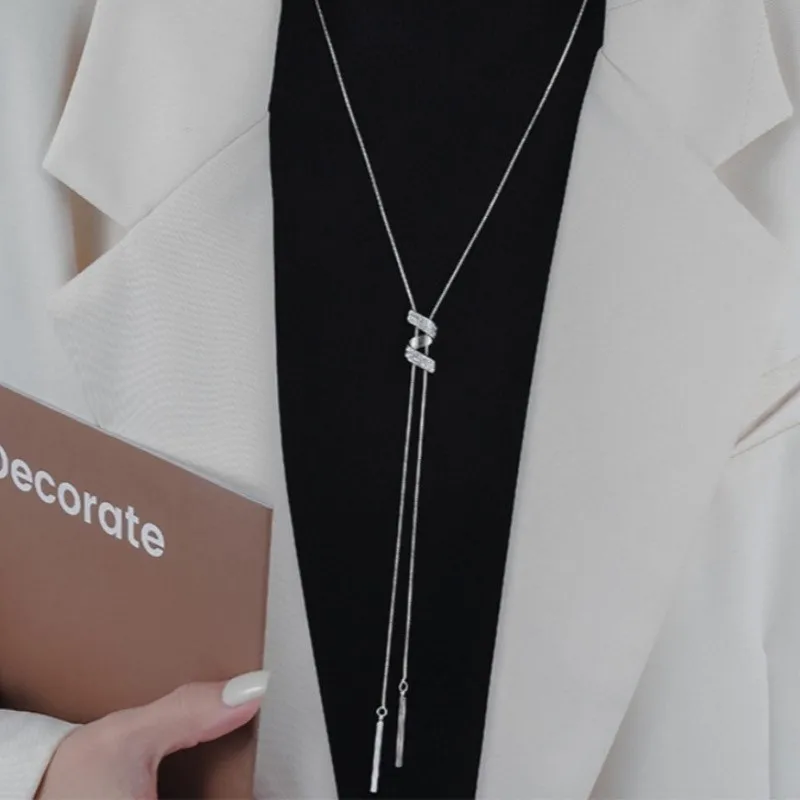 Silver Color Long Tassel Threaded Pendant Necklace for Women Simple Fashion Clavicle Chain Party Jewelry Accessory Gifts