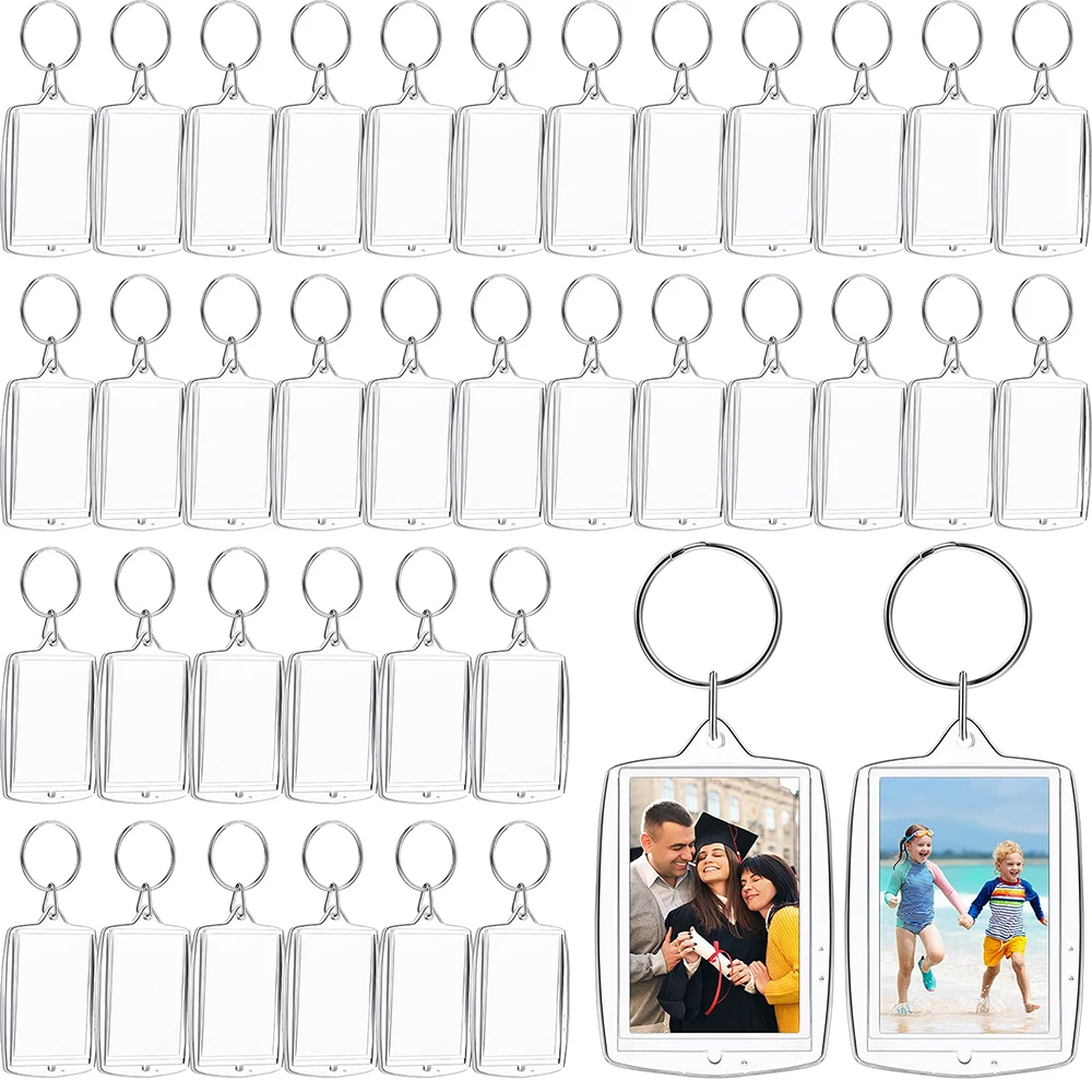 

50pcs Photo Insert Keychain Clear Acrylic Picture Keychains Picture Frame Key Chain 2.2*1.6Inch Rectangle Blank Photo Keychains