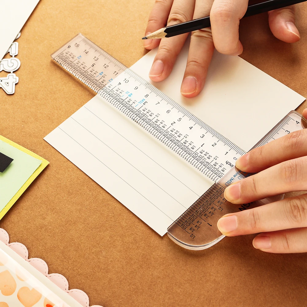 Acrylic T-Square Ruler Measuring Tool For Cardmaking Crafting 6" cm/inch Double Side Scale