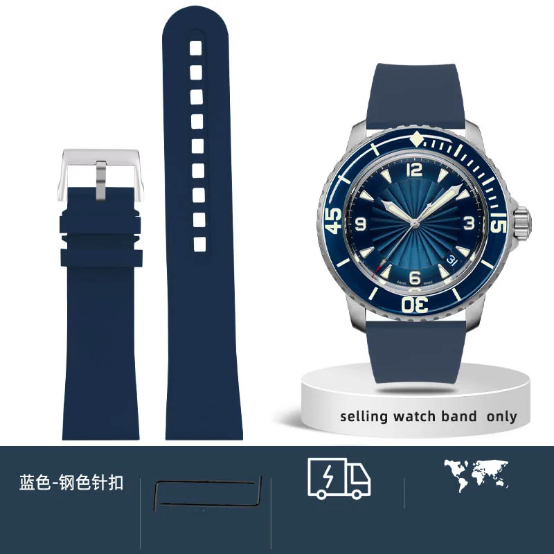 thumbnail image 1 of Correa de reloj de caucho fluorado de alta calidad de 23 mm para Blancpain 5000 5015 5066 5200 Fathoms, correa de reloj con hebilla plegable de metal azul y naranja, 1 of 5