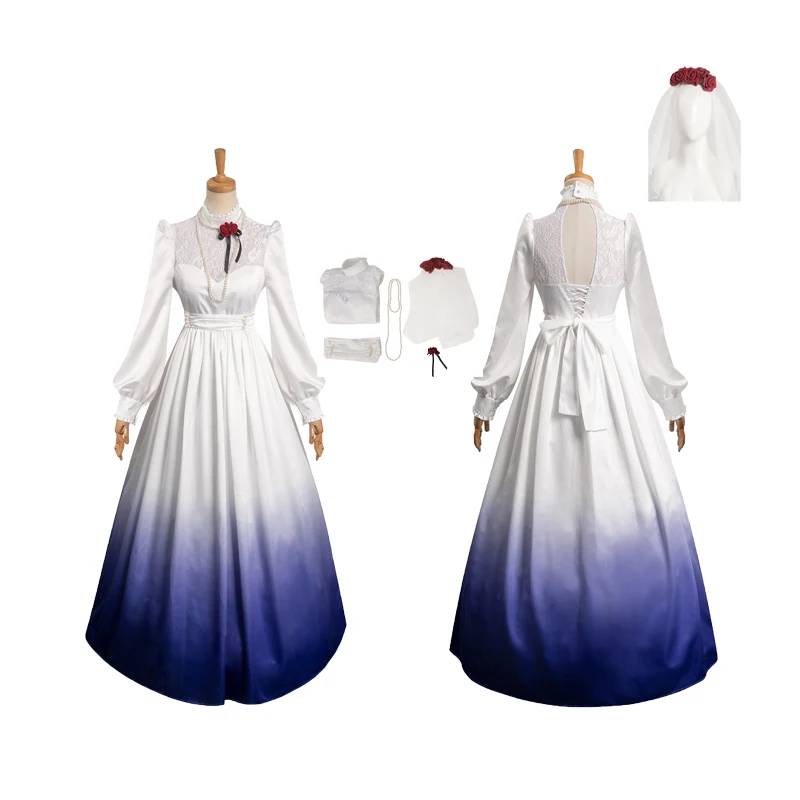 

Constance Cosplay Costume Ghost Bride Veil Full Set Wedding Dress Women Girls Belt Outfits Halloween Carnival Party Suit