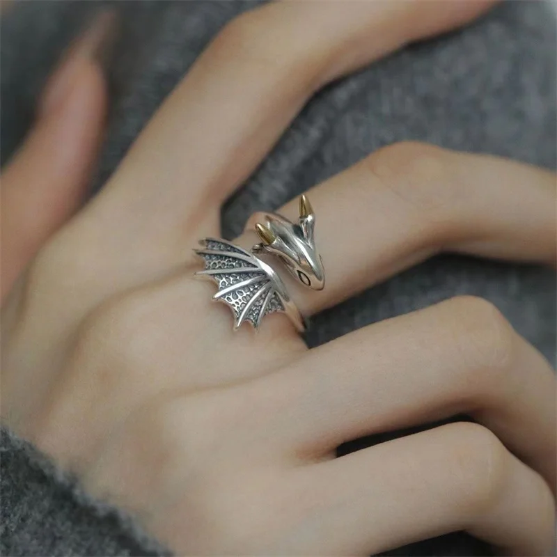 Drachenring Verstellbar Im Retro Design Aus Dunklem Metall_voghion.com
