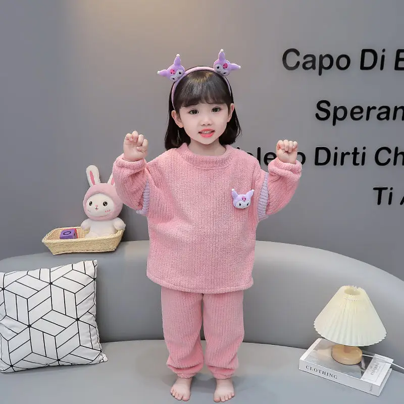 

Sanrio Kuromi Children's Pajamas Suit Sleepwear Anime Figure Winter Loungewear Children's Clothing 2 To 8 Years Kawaii New Style