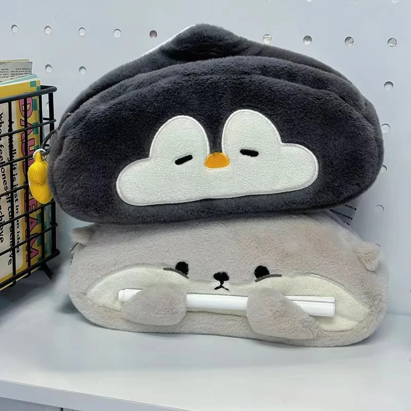 Kawaii little otter penguin plush pen bag Large capacity pencil case Stationery storage bag School supplies