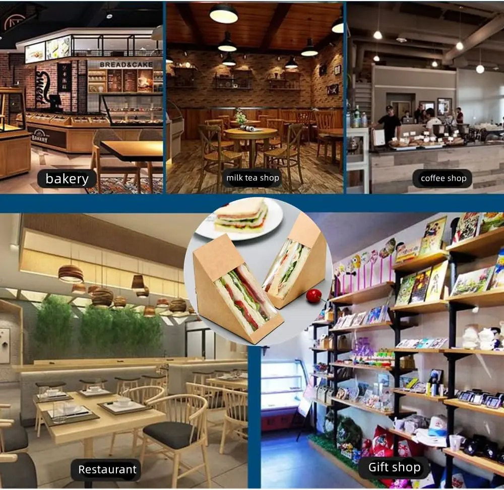 Kraft Paper Sandwich Boxes with Clear Window – Disposable Triangular Packaging for Sush... - SKU KPSB0919 - UGI Packaging