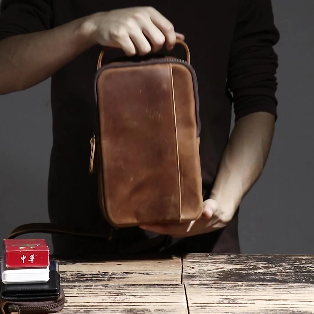 LUOKIR 本革チェストバッグ男性用ヴィンテージショルダー