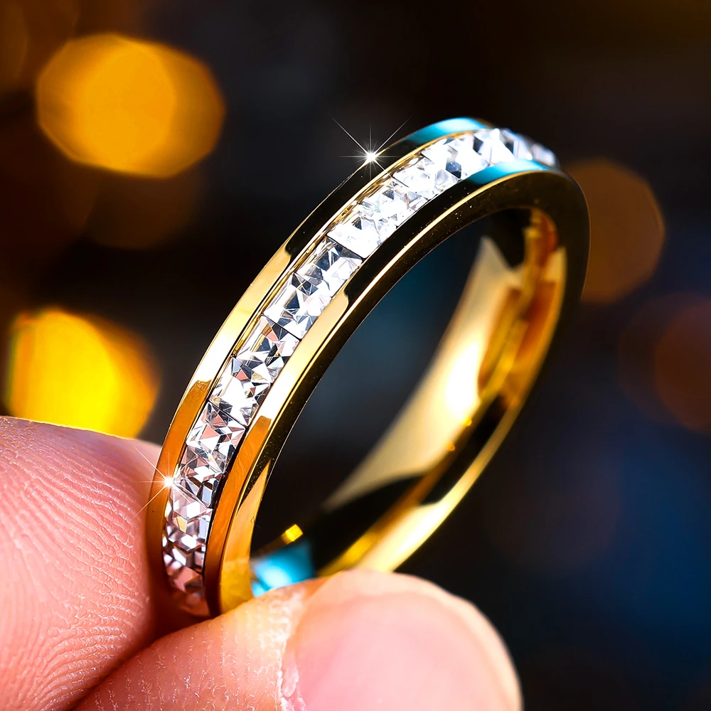 Luxury Female Crystal Zircon Stone Engagement Ring Vintage Silver Color Wedding Jewelry For Women