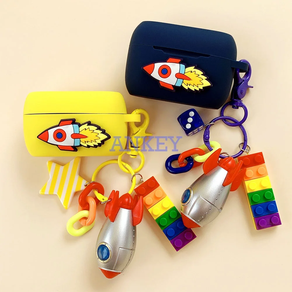 Custodia Per Jabra Elite 4 Active / Elite 3 / Elite 2 / 85T 75T E3 E2 Active Cute Red Rocket Space Cover Wireless Headset Shell