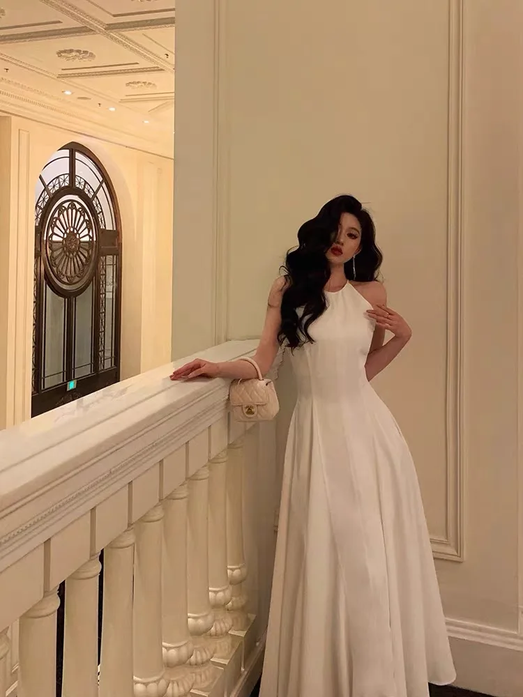 France Vintage Evening Party Long Dresses for Women Solid Sleeveless A-line Princess Wedding Prom Robe New Spring Vestido Mujer
