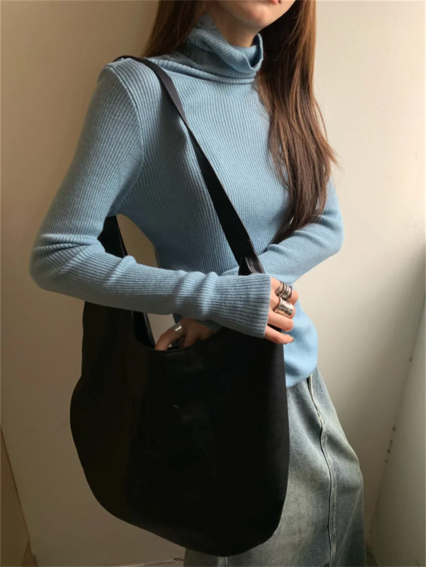 

Женский трикотажный свитер Alien Kitty, однотонный облегающий вязаный пуловер с высоким воротником, весна 2024