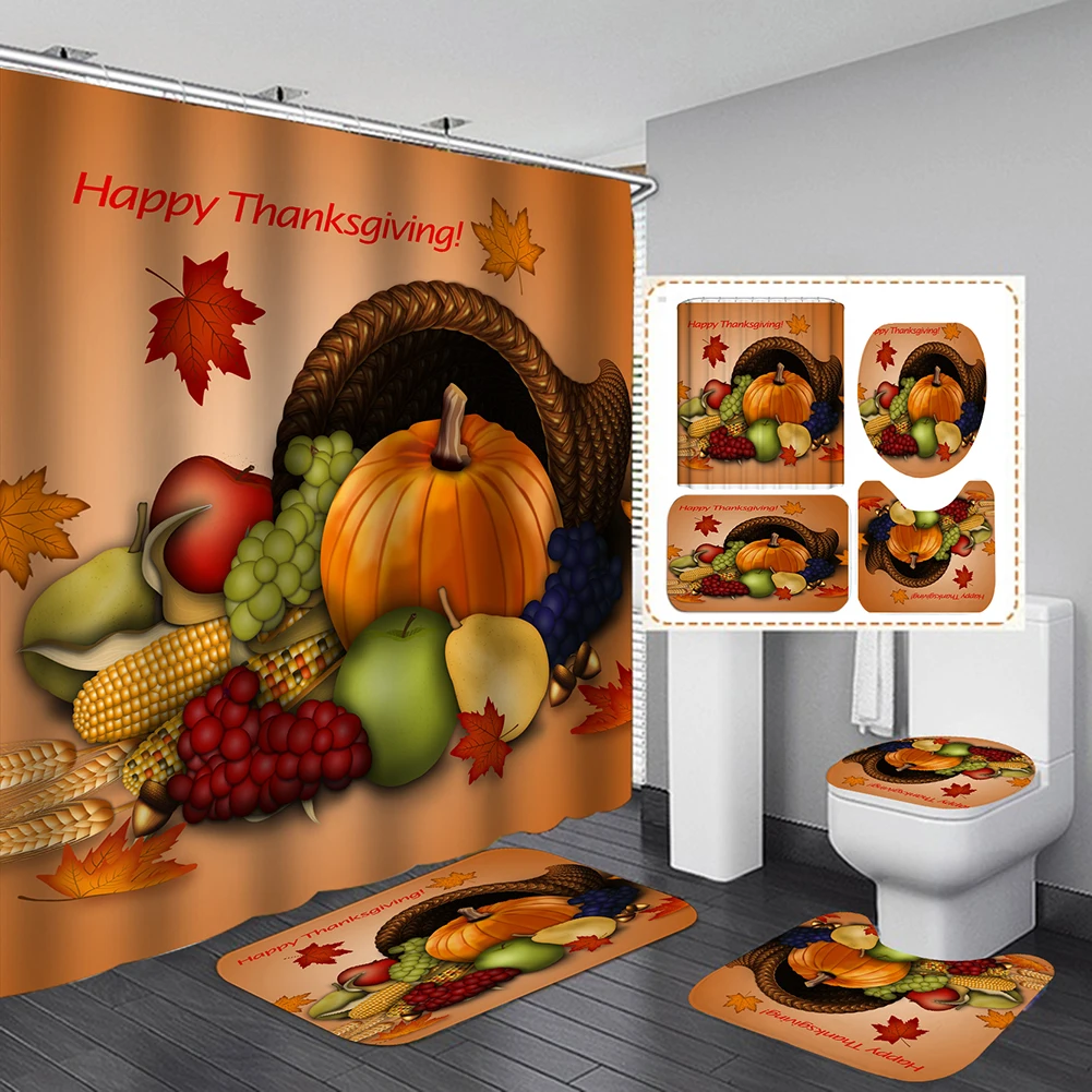 Halloween Waterproof Shower Curtain Set with Rugs