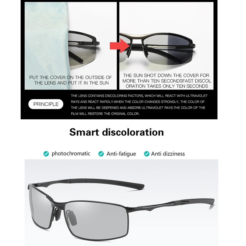 Photochromic Polarized Sunglasses for Men - Transition Lens Driving Glasses & Safety Goggles