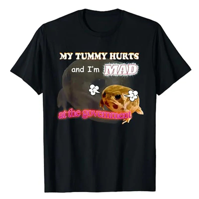 thumbnail image 1 of My Tummy Hurts and I'm MAD At The Government Meme T-Shirt Humor Funny Grumpy Frog IBS, Gastroesophageal Reflux Graphic Tee Tops, 1 of 4