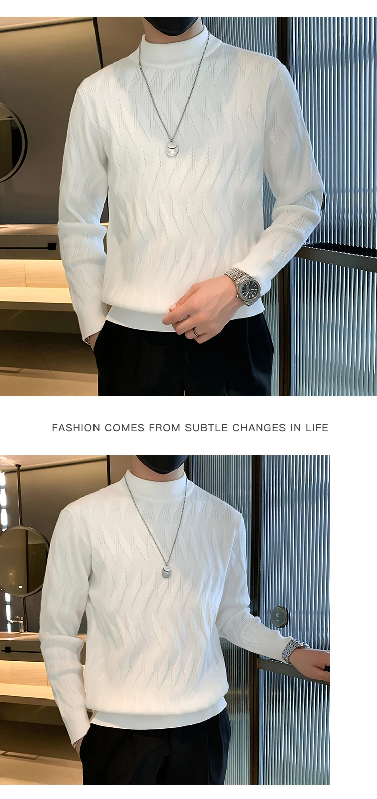 Description Picture 5 of itemMen's Sweaters Autumn and Winter Nmock-neck Warm Long Sleeve Pullover Outdoor Workout Casual Knitting Pullovers Tops D71