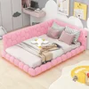 Upholstered Full Size Platform Bed with USB Ports and LED Belt,Pink Bed for Girls From 6To12 Years Princesses Bunk Beds for Kids 1