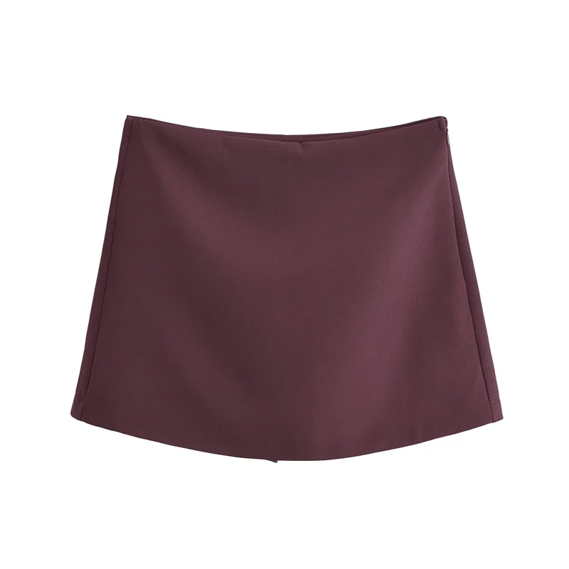 XNWMNZ 2024 Autumn New Woman's Casual Side Zipper Skirt Pants High Waist Hipster Woman Short Bottoms Ruffles Regular Fit Shorts