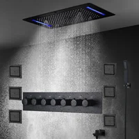 Luxury Remote LED 28*15 Inch Shower Head Set Constant Temperature Valve Mixer Diverter SPA Massage 6 Pcs 4 Inch Lateral Jet 1