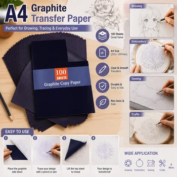100 pezzi A4 carta trasferibile in grafite fogli di pittura da lucido copia blu carta in grafite per modelli di disegno schizzo tessuto su tela