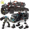 HUIQIBAO 454-585PCS 8in1 SWAT Police Command Truck Building Blocks City Helicopter Bricks Kit Educational Toys for Children 1