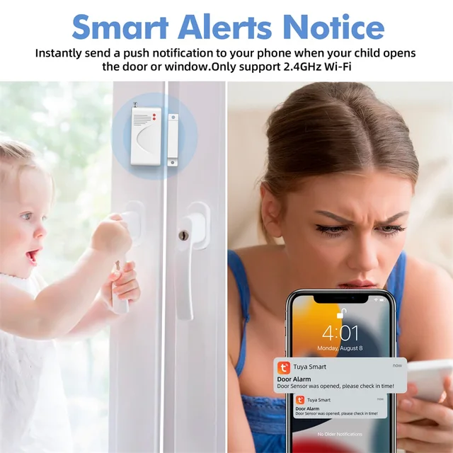 KERUI 120db Siren Alarm System WiFi Tuya Smart Speaker Alarm Kit with Motion Sensor Door Sensor for Home Security Protection 4