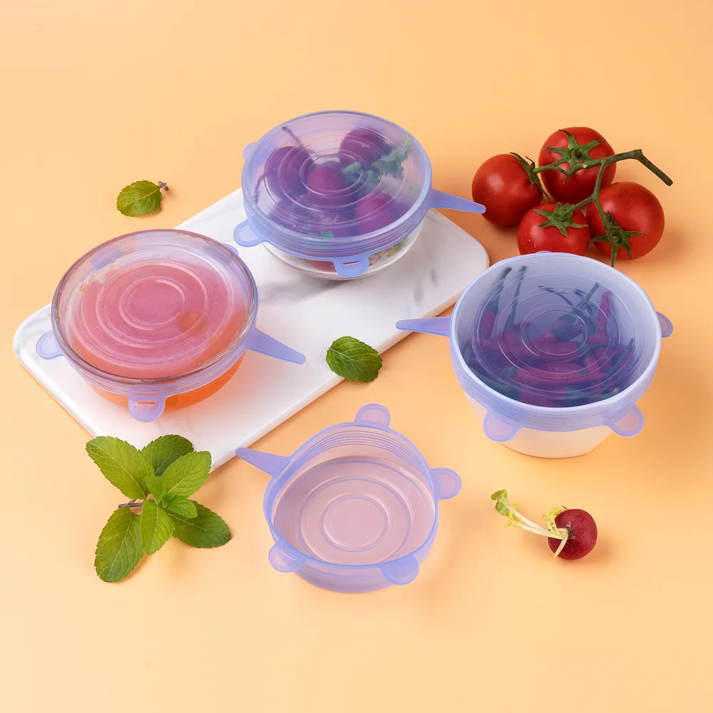 Silicone Stretch Lids 6PCS Food-grade Silicone Fresh-keeping Cover Stretched Yogurt Cover Multi-purpose Bowl Refrigerator Sealed Plastic Wrap