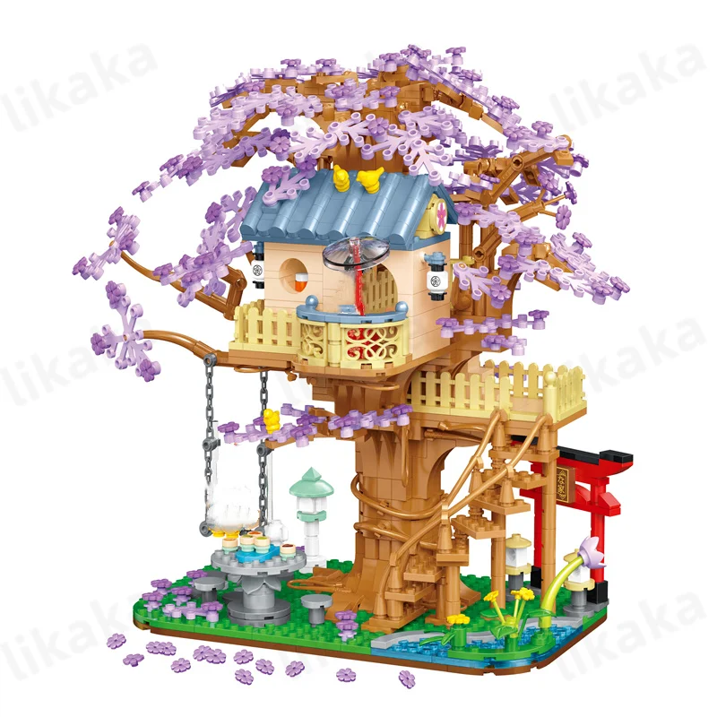 

Japanese Street View Sakura Tree House Building Blocks Cherry Blossom House Model Mini Blocks Toys for Girls Kids Birthday Gifts